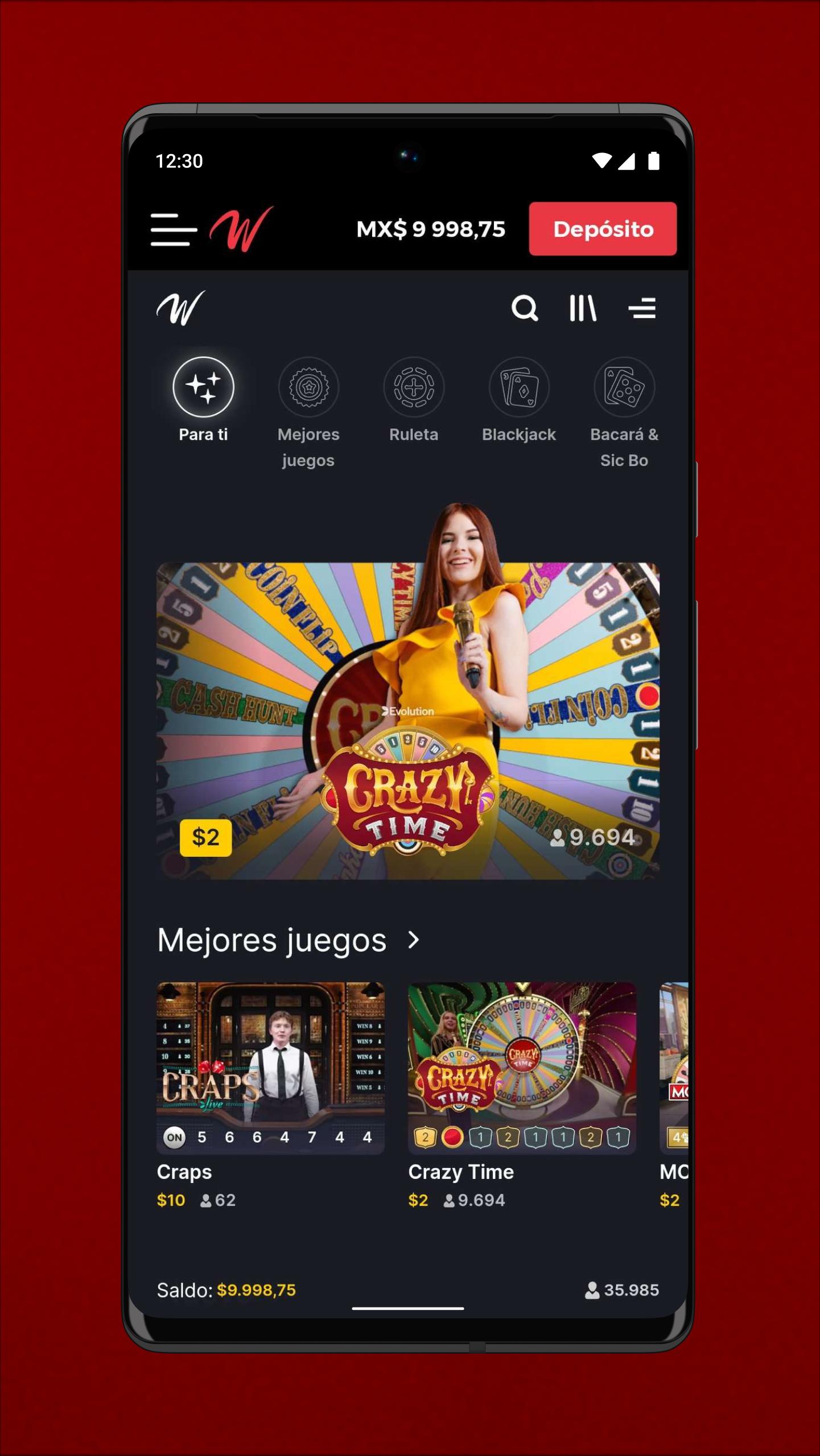 Winpot Casino en vivo con aplicación móvil